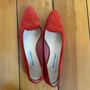 Manolo Blahnik Sharifac Red Suede Perforates Flats Sz 39.5 (size 9) Orig $780